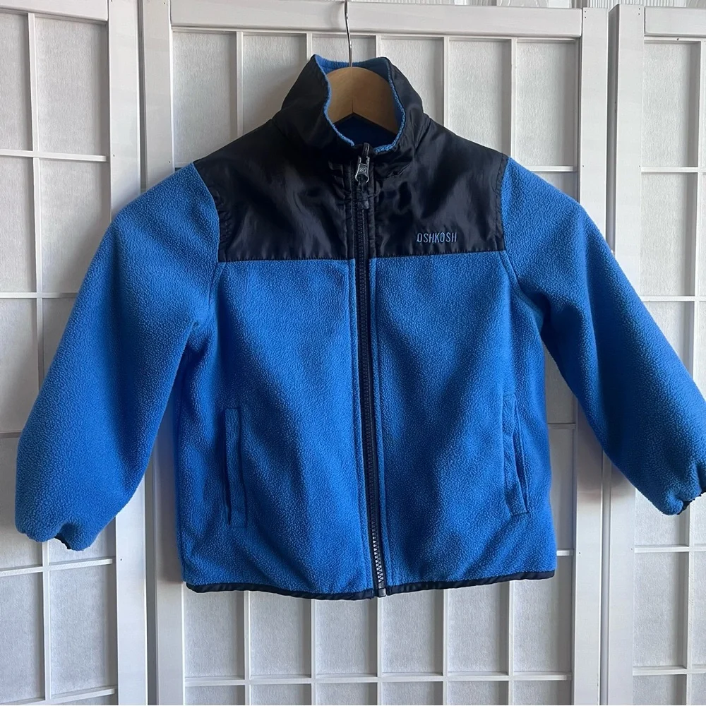 OshKosh B'gosh Toddler Blue Reversible Fleece Windbreaker Lightweight Jacket 4T